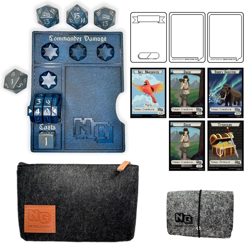 NERD GEAR Store Commander Essentials Kit - Ultimate Accessory for MTG Commander EDH - MTG Command Zone Tray - Health Counter - Spin Down Dice - Dry Erase Tokens (Deep Blue) - Image 1